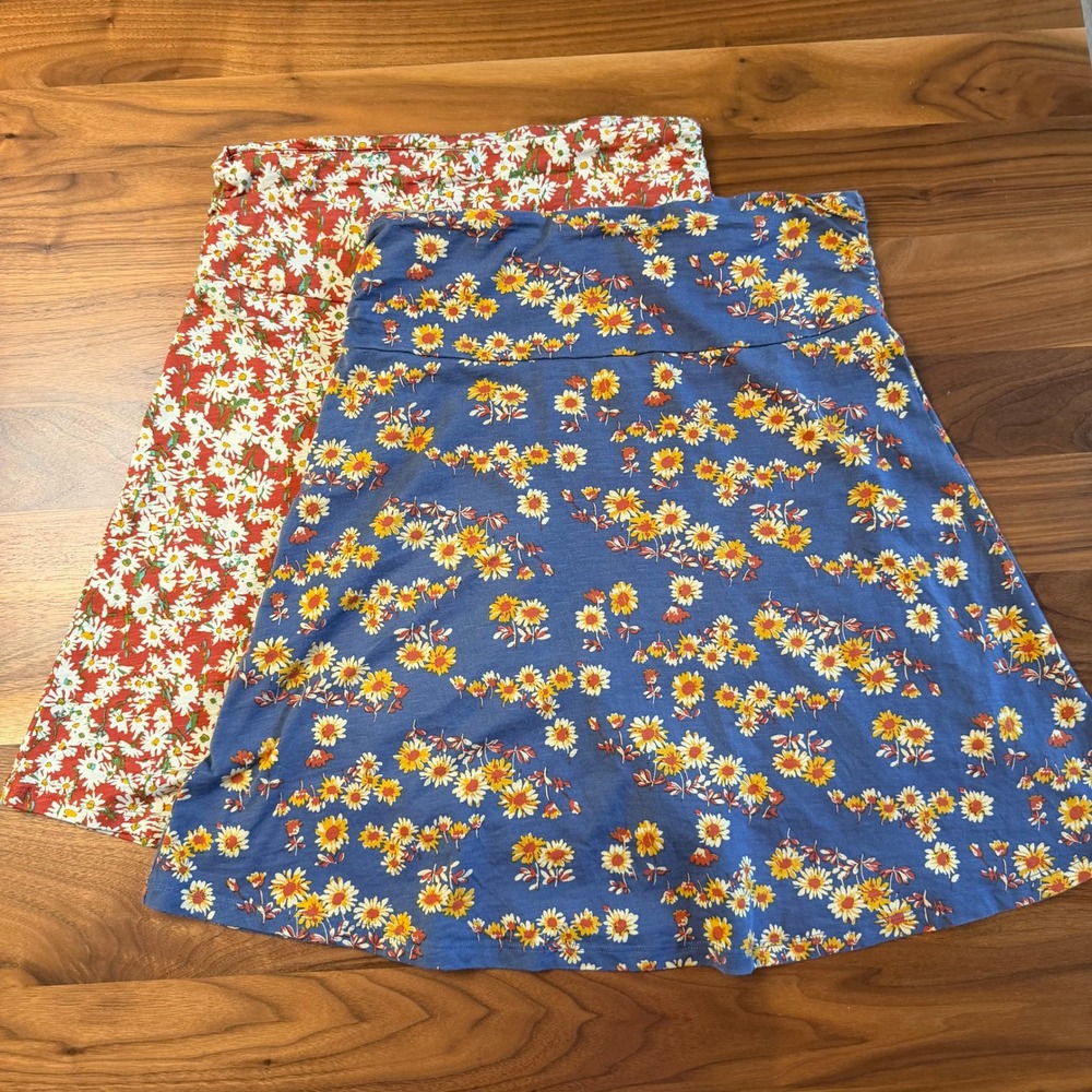 Toad & Co Chaka Skirts Small Blue Orange Organic Cotton Floral Daisy Lot of 2